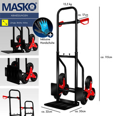 Masko® Steekwagen - Opvouwbaar - Transportwagen - Trappenklimmer - Zwart •