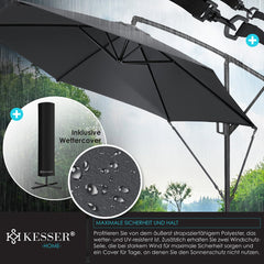 KESSER® Zweefparasol met voet - Ø3,5m - 360° Draaibaar - Antraciet
