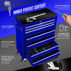 Masko® Werkplaatswagen - Gereedschapswagen - 7 vakken - Blauw