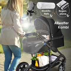 Kinderwagen 3 in 1 - Buggy - Wandelwagen - Kinderbuggy - Zwart - KESSER®