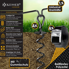 KESSER® 4x grondanker - Inc. Spanbanden - 40cm - RVS - Zwart