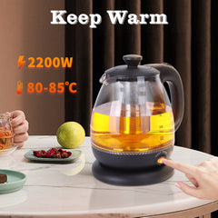 Waterkoker glas - met LED - Elektrisch - 1L - 2200W - Zwart