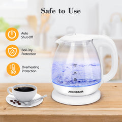 Waterkoker glas - met LED - 1L - 2200W - Wit - Aigostar