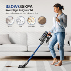 Steelstofzuiger Draadloos - Met Dweilfunctie - 5 Zuigniveaus - Vacuum Cleaner - Draadloze Snoerloze Stofzuiger - Zonder Zak - Op Accu - 350W - 35Kpa - Kruimeldief - Olvy •