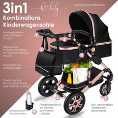 Kinderwagen 3 in 1 - Buggy - Wandelwagen - Kinderbuggy - Champagne - KESSER®