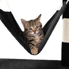 tectake® - Krabpaal voor Katten met kattenhangmat - Inclusief hangmat, grot, trap, buis en speelkoord - Grote krabpaal met sisal en pluche - Krabmeubel - Hoogte 141cm - Zwart •