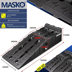 MASKO® Oprijplaat - set van 2 - tot 7 ton - Antisliplaag - Overrijbeveiliging - Zwart •