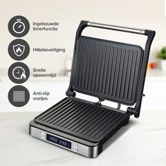 Contactgrill - Tosti apparaat - Tosti ijzer - Grill apparaat - 2000W - Zilver - Olvy