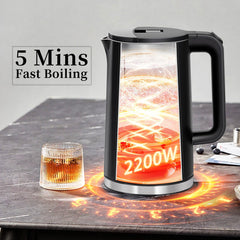 Waterkoker - Retro - met LED - Elektrisch - 1.7L - 2200W - Zwart