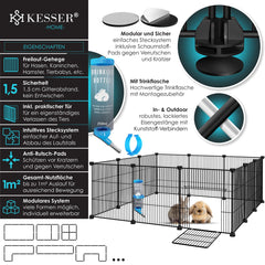 KESSER® Konijnenren - Konijnenhok - 36x144x72 cm - Zwart •