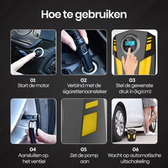 Compressor Bandenpomp - Luchtcompressor 12V - Elektrische Bandenpomp - Fiets/Auto/Motor/Bal/Luchtbed - Met 4 Opzet Stukken - Olvy
