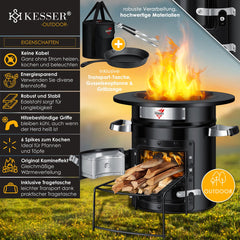 KESSER® Raket Stove - Gietijzer Grillpan - Dutch Oven - RVS - Zwart •