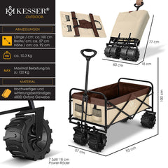 KESSER® Bolderkar opvouwbaar Bolderwagen tot 120 kg draagvermogen - Strandkar Transportkar - Beige