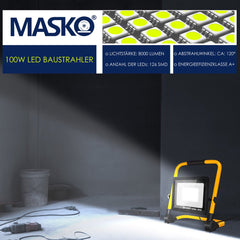 MASKO® LED Schijnwerper bouwlamp - werklamp - werkspot - 5m netsnoer - bouwspot - incl. statief en draaggreep - bouwlamp - schijnwerper - schijnwerper bouwplaatslamp binnen buiten - 100 W