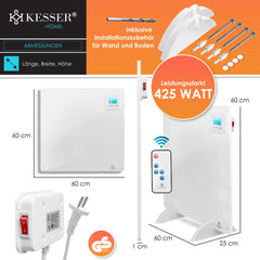 KESSER® Infrarood Paneel 425-550 watt met afstandsbediening / LCD display Digitaal / Timer / Wandverwarming / Infrarood / Verwarming / Radiator | Verwarmingspaneel | Incl.voetjes NIEUW | - 1x 425 Watt