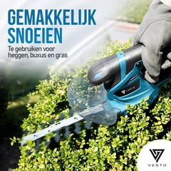 Vesto® Accu heggenschaar - Incl. Buxusschaarmes, Grasschaarmes & Schoonmaakdoek - Elektrische Grasschaar - Draadloze Snoeischaar - Heggenknipper