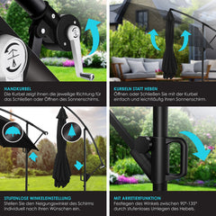 KESSER® Zweefparasol met voet - Ø3m - 360° Draaibaar - Zwart