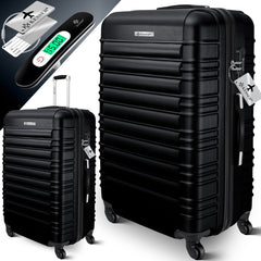 KESSER® 1x Koffer Incl. Bagageweger + Bagagelabel - Reiskoffer met 4 Wielen en Cijferslot, ABS Hardcase, Telescopisch handvat Trolley Bagagerolkoffer- 75cm - 120L, Zwart