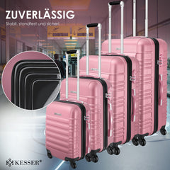 KESSER® 4x Koffer, reiskofferset, trolley koffer, incl. bagageweegschaal + bagagelabel rollend kofferslot, 4 wielen ABS, harde schaal telescoopgreep S-M-L-XL - Roze