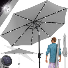 KESSER® Parasol LED Solar - Verstelbaar - Buigbaar - Lichtgrijs