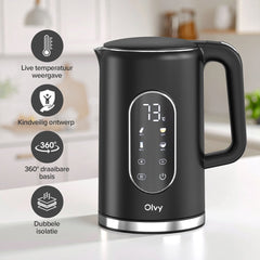 Waterkoker met temperatuurregeling - Warmhoudfunctie - RVS - 1.7L - 2200W - Zwart - Olvy
