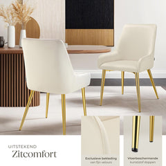 Eetkamerstoelen - Set van 2 - Fluweel - Beige - Tectake®