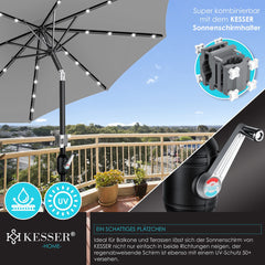 KESSER® Parasol LED Solar - Verstelbaar - Buigbaar - Lichtgrijs