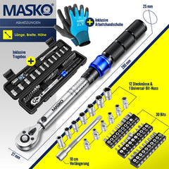 MASKO® Momentsleutel - Gereedschapset - Ratelset 5-25Nm - Blauw