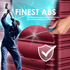 KESSER® 4x Koffer, reiskofferset, trolley koffer, incl. bagageweegschaal + bagagelabel rollend kofferslot, 4 wielen ABS, harde schaal telescoopgreep S-M-L-XL - Bordeaux