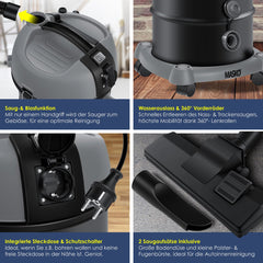 MASKO® Industriële stofzuiger 2300W - Droog- & Natzuigen - Antraciet