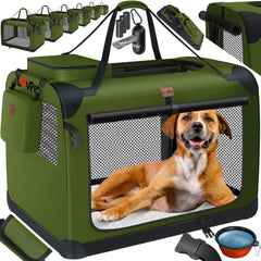 Reisbench hond - Draagtas hond - Transportbox - 91x63x63 cm - Khaki