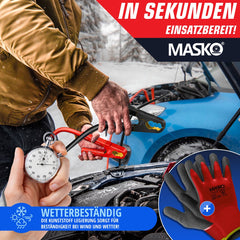 MASKO® Startkabels Auto 4 Meter 1500A voor benzine, diesel en hybride Motoren | Starthulp Jumpstarter Geschikt voor Auto, Vrachtwagen, Bus en Boot| inclusief handschoenen en opbergtas - Zwart / Rood