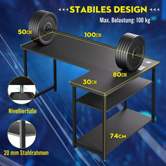 Sattire L-vormig Hoekbureau 120cm – Gaming Tafel met USB-Oplaadpoort & Stopcontact – Ideaal voor Thuisgebruik