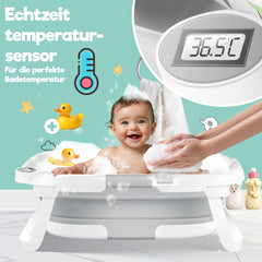 KIDIZ® Babybadje Opvouwbaar met Thermometer - 0-12 Maanden - Lichtgrijs