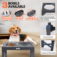 Voerbak Hond - Drinkbak Hond - 7,5-31 cm Hoog - Grijs - Nobleza •