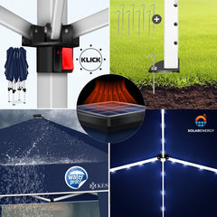 KESSER® Paviljoen 3x3m Tuinpaviljoen weerbestendig & Opvouwbaar met LED-verlichting op zonne-energie & UV-bescherming Inclusief transporttas & Afstandsbediening