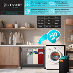 KESSER® Wasmand op Wieltjes - 4 Vakken - Wassorteerder