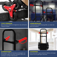 Masko® Steekwagen - Opvouwbaar - Transportwagen - Trappenklimmer - Zwart •