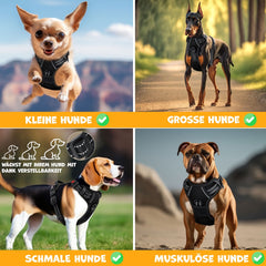 LOVPET® Reflecterende Hondentuigje - No pull & choke Hondenharnas - Anti-trek tuig - Verstelbaar Harnas met Handvat - inclusief Buideltasje - Zwart - M