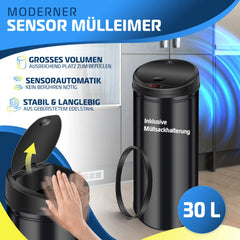 KESSER® Sensor Prullenbak - Afvalbak - Vuilnisbak - 30L - Zwart