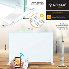 KESSER® Infrarood Kachel 500W Elektrische Verwarmingspaneel - Infraroodverwarming Energiebesparing 2-in-1 Staande & Muurmontage Verwarming met Thermostat + open raam detectie + Afstandsbediening & APP-bediening - Wit
