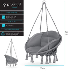 Hangstoel - Binnen & Buiten - Hangschommel - Tot 150kg - Grijs - Tillvex®