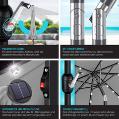 KESSER® Parasol LED Solar - Verstelbaar - Buigbaar - Lichtgrijs