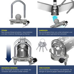 MASKO® Disselslot - Koppelingsslot - Aanhangwagenslot - Grijs