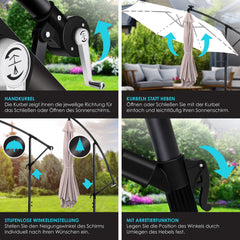 KESSER® Zweefparasol met voet - LED - Ø3.5m - 360° Draaibaar - Taupe