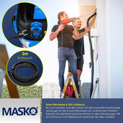 MASKO® Industriële stofzuiger 1800W - Droog- & Natzuigen - Blauw