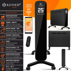 Elektrische Kachel - Heater - Convectorkachel met thermostaat - 2400W - Zwart - KESSER® •