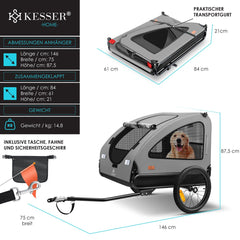 Hondenfietskar - Hondenkar - Fietskar hond - tot 45 kg - Grijs