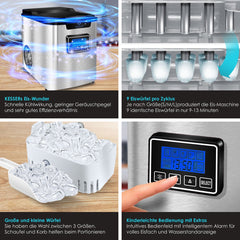 IJsblokjesmachine – 12kg/24 uur – IJsmachine - IJsblokjesmaker - Zilver - KESSER®