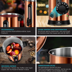 KESSER® Gluhweinketel 10 Liter - Elektrische Ketel voor Gluhwein - Glühweinketel Roestvrij Staal Incl. 10x Mokken Warm Dranken Dispenser voor Glühwein met Thermostaat Water Koker - Koper